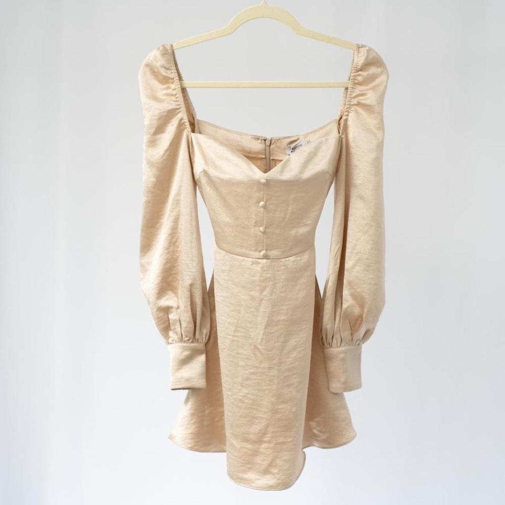 Beginning Boutique Champagne Puff Sleeve Dress